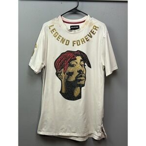 Tupac Makobi Legend Forever Shirt Mens Large White Rap Icon Rhinestone Hip Hop